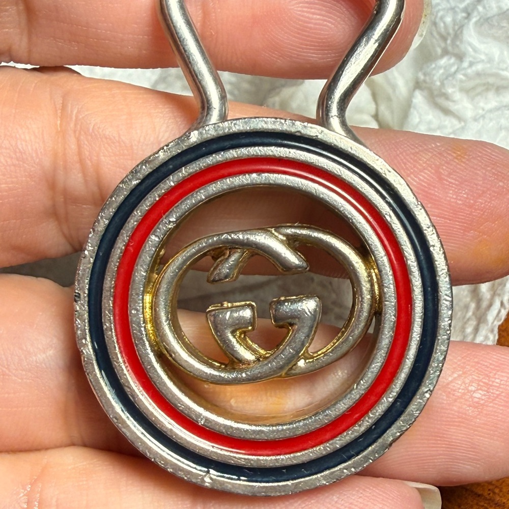 Gucci Red and Silver Logo Keyring